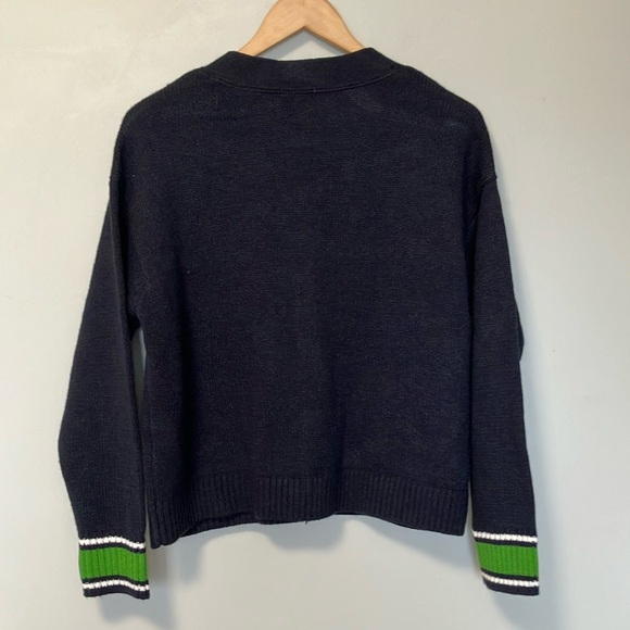 NWOT Tommy Hilfiger Navy Blue Cable Knit Cardigan with Green Accents - Picture 8 of 8